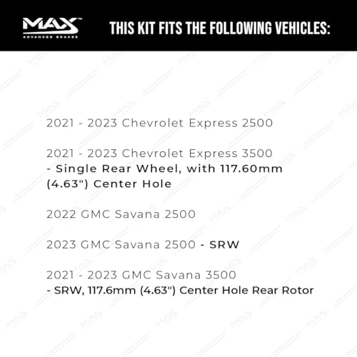 Image of Max Advanced Brakes Rear Brake Kit Compatible With 2021 2022 2023 Chevy Express 2500 3500 SRW w /4.63 inch Center Hole Replacement Geomet Coated OE Disc Brake Rotors and Ceramic Brake Pads