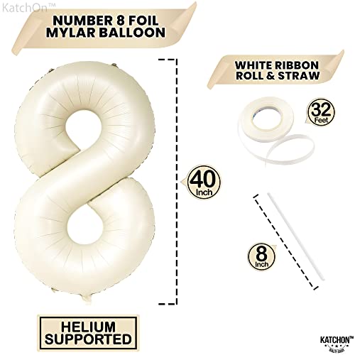 Image of KatchOn Cream White Number 8 Balloon 40 Inch | 8th Birthday Decorations for Party, Birthday Balloons 8 Year Old, Eight Balloons Number for 8th Anniversary Party Supplies