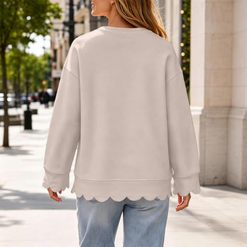 Womens Oversized Sweatshirt Fall Scallop Vneck Y2K Tunic Sweatshirt - image 5