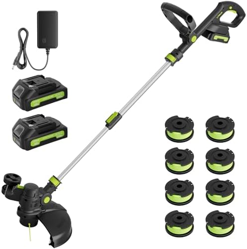 20V Cordless String Trimmer, Two 2.0Ah Battery Powered with Fast Charger, 12