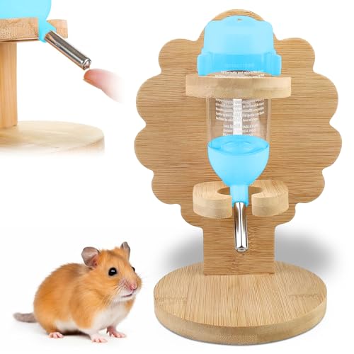 SPORWAY Hamster Water Bottle with Stand: Oak Stand Small Animal Water Dispenser, Adjustable Automatic Water Feeder for Hamster, for Small Pet Cages (80ml)