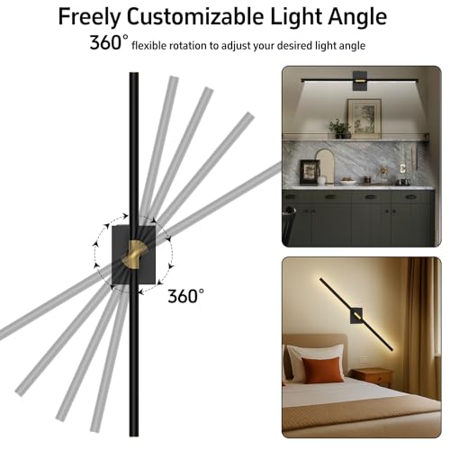 Image of iThird Wall Sconce Battery Operated Wall Light: 10000mAh Wireless Wall Sconces with Remote Control, 360 Rotate Rechargeable Wall Scone for Bedroom Living Room Bathroom Hallway, 31.5 Inch, Black