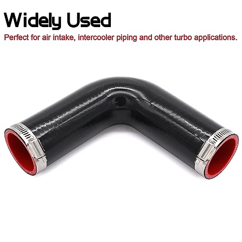 Image of 90 Degree ID 1.75inch(45mm) Elbow Coupler Silicone Hose 4-Ply with 2PCS Stainless Steel T-Bolt Clamp