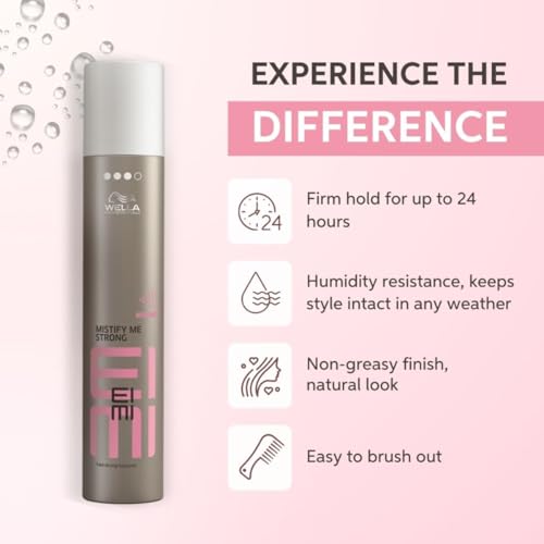 Image of Wella Professionals EIMI Mistify Me Strong Hair Spray | Hold For up to 24 hrs, Anti-Frizz & Lightweight Glossy Finish | UV & Heat Protection Spray | 300ml