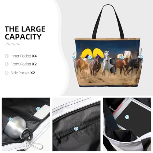 Horses Running Free Print Large Beach Tote Bag for Women Extra Large Capacity Sandproof Waterproof Pool Bag Suitable for Swimming Pool Gym Groceries Travel3