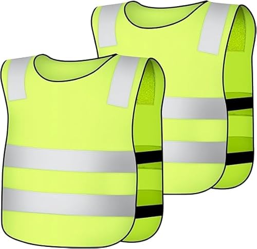 AYBUY Gilet de Sécurité Enfants, 2 Pièces Gilet Reflechissant Velo Enfant, Gilets Réfléchissants à Haute Visibilité, pour Sports de Plein Air Running, D