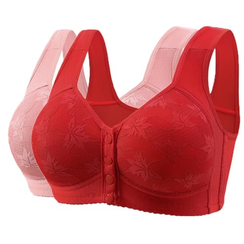 2pcs Daisy Bras for Older Women Front Closure No Underwire Push Comfortable (48/110,2Pcs-7)