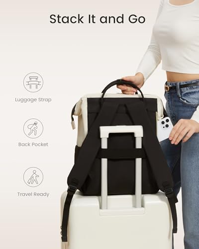 Image of LOVEVOOK Nurse Backpack with Stethoscope Case, Wide Open Steel Frame Work Bag for Women, 15.6 Inch Laptop Compartment, Accessories Organizer for Nursing Student Clinical Essentials