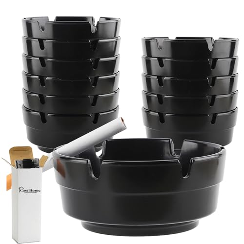 Black Round Plastic Ashtrays Set of 12 for Cigarettes 4 Inch, Indoor and Outdoor Use, Perfect for Home, Patio, Restaurant, Bar, Hotel, Office, and Parties