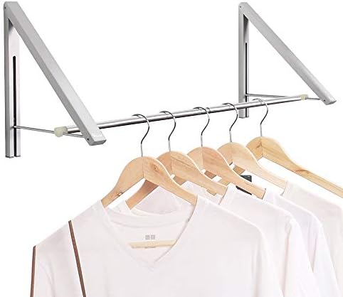 Anjuer Laundry Room Drying Rack Wall Mounted Clothes Hanger Folding Wall Coat Racks Aluminum Home Storage Organiser Space Savers Silver 2 Rakcs with Rod
