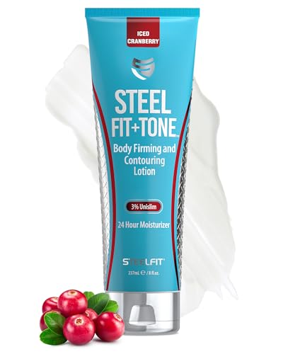 SteelFit Firming Body Lotion - Contouring & Skin Tightening Cream for Body - Firm & Tone Cellulite Remover for Legs Belly & Saggy Skin - Nourishing & Soothing with Shea & Cocoa Butter - Iced Cranberry