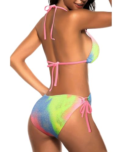 Image of Tempt Me Women Triangle Bikini Sets Halter Two Piece Sexy Swimsuit String Tie Side Bathing Suit