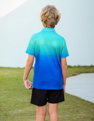 westwolf Boys Hawaiian Polo Shirt Golf Clothes Blue Gradient 11-12 Years - image 3