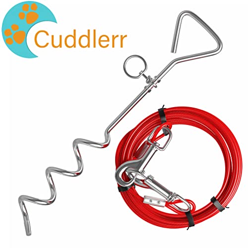 20Ft Dog Tie Out Cable For Dogs, 16" Chrome Plated Anti Rust Stake, Great For Camping Or The Garden, Suitable For Harness, Leash & Chain Attachments #TOP5