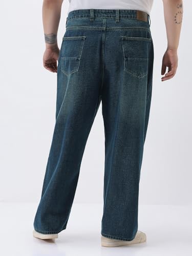 Image of Urbano Plus Men's Loose Baggy Fit Heavy Washed Jeans Non-Stretchable