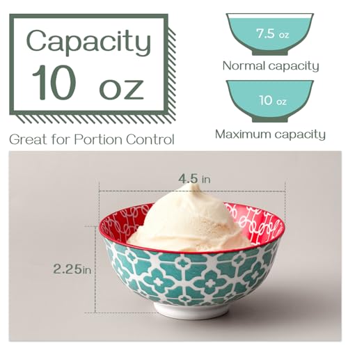 DOWAN Porcelain Dessert Bowls, 300 ml Vibrant Colours Ice Cream Bowls, Φ11.4 cm Cute Small Snack Bowls Set, Condiment, Microwave and Dishwasher Safe, Lightweight, Set of 6 | Christmas,Housewarming