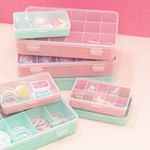 Image of Craftelier - Organizer Box with 17 Compartments for Cardmaking, Scrapbooking and Craft Supplies | Dimensions 26.5 x 17.8 x 4.2 cm (10.4 inch x 7 inch x 1.65 inch) - Transparent and Turquoise Color