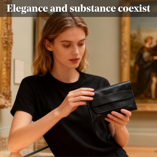Image of Men's Minimalist Loop Wallet, Genuine Leather Slim Card Holder, Black, Modern Slim Design, Quick‑Access Card Compartments, Flap Closure, Lightweight for Daily Use