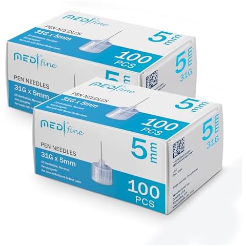 Medt - Fine Insulin Pen Needles (31G 5mm) - Diabetic Needles for Insulin Injections, Ultra Fine Compatible with Most Diabetes Pens - 100 Ct, Pack of 2 Cover