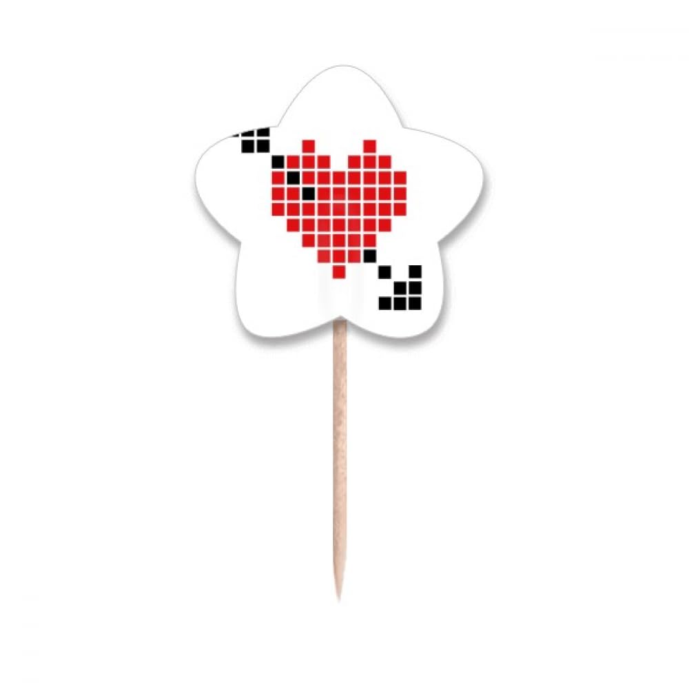 Cure-dents Drapeaux Étoiles et Coeur Pixel pour Cupcakes et Décoration de Saint-Valentin