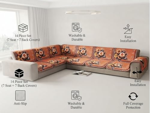 Image of L Shape Sofa Cover 3+2 Seater Pack of 14 (Orange)
