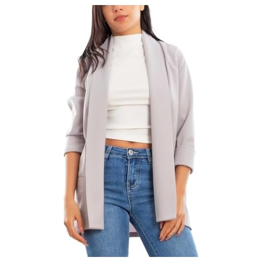 Toocool Veste Blazer Femme Ouverte Oversize Manches 3/4 Stretch Printemps Été VI-80021 [Taille Unique, Gris Clair]
