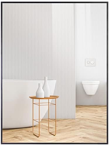 28" X 36" Rectangular Wall Mirror Black Bathroom Mirror Sleek Wall Mounted Rectangle Vanity Mirror with Metal Framed