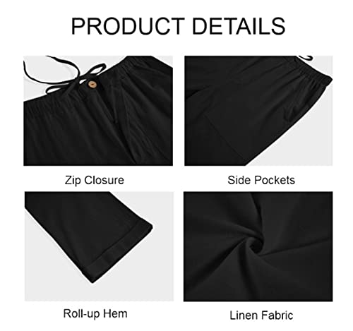 Mens Linen Pants Yoga Beach Loose Fit Casual Summer Elastic Waist Drawstring Trousers with Pockets4