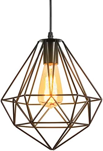 IDEGU Suspension Industrielle 3 Lampes - Cage Géométrique Vintage Noir Pour Cuisine Et Salon