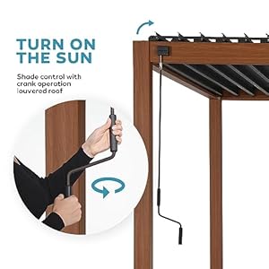 Mirador 111s takasho louvered pergola 10×13 wood grain outdoor aluminum pergola with adjustable rainproof roof full aluminum frame ideal for outdoor deck garden patio durable cherry oak  urban country home decor