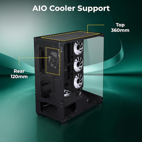 Image of Zebronics Premium Gaming Case, Mid-Tower, EATX, ATX, Upto 360mm AIO Support, 6 ARGB Fans with 2 Reverse Blade Fans, Type-C, USB 3.0, Vertical GPU, Magnetic Dust Filter (Xenocore, Black)