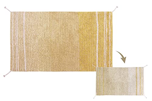Lorena Canals Alfombra Lavable Reversible Twin en Color Ambar/Miel. Dos diseños en uno. Hecha a Mano en Forma Rectangular con Algodón Natural de Pelo Corto y Tintes no tóxicos.Tamaño:80x140cm