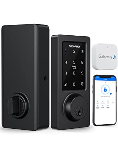 GEONFINO WiFi & Bluetooth Smart Lock with Keyless Entry, Touchscreen Keypad, Auto Lock, Alexa Voice Control, Black