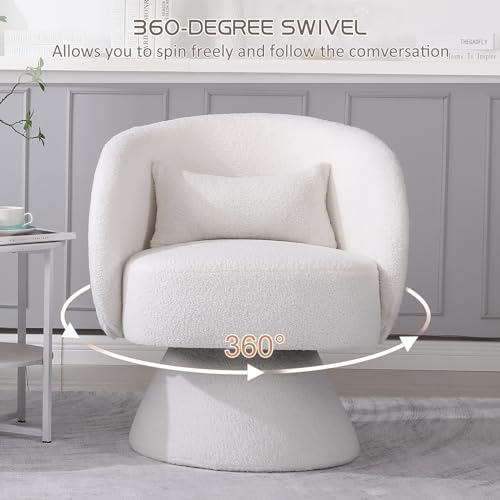KIVENJAJA Swivel Accent Chair, Sherpa Teddy Upholstered 360°Swivel Barrel Arm Chairs, Small Boucle Armchair with Pillow & Round Back for Living Room Bedroom Nursery (Teddy, White) - Thumbnail 3