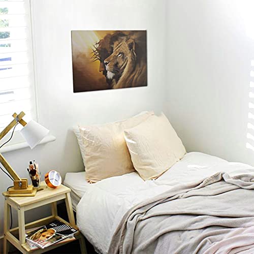 Jesus And Lion Canvas Wall Art Christian Gifts For Men Jesus Pictures For Wall Lion And God Wall Decor Lion Of Judah Poster Religious Painting Framed Artwork For Bedroom Living Room Church 16X12 Inch #TOP3
