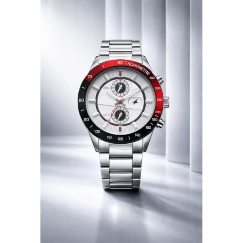 Image of Fastrack Overdrive Quartz White Round Dial Men's Watch | Stainless Steel Strap Material | Watches for Men Analog - 3332KM03