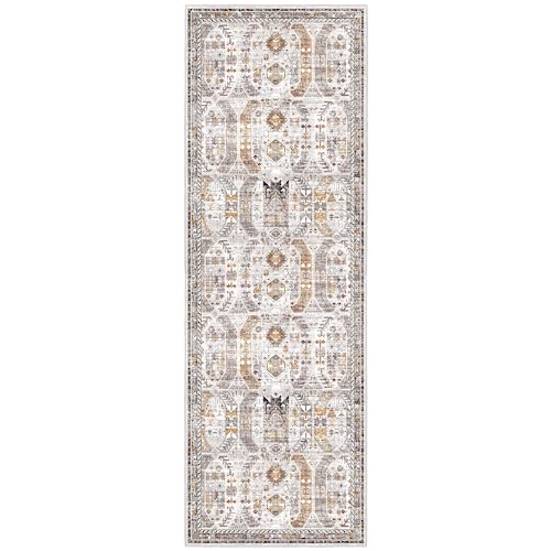 Madane Hallway Runner Rug - 2x5 Rug Runner Washable Runner Rugs Non-Slip Low-Pile Kitchen Runner Rug Laundry Room Rug Throw Carpet for Entrance Bedroom Living Room (2'x5', Brown/Gold)