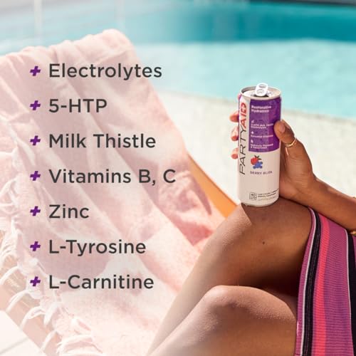 Image of PARTYAID Rehab Blend, Feel Good Tonight and Tomorrow, Contains 5-HTP, B-Complex, Milk Thistle, Electrolytes, No Artificial Flavors or Sweeteners, Caffeine-Free, 12 Fl Oz (Pack of 24)