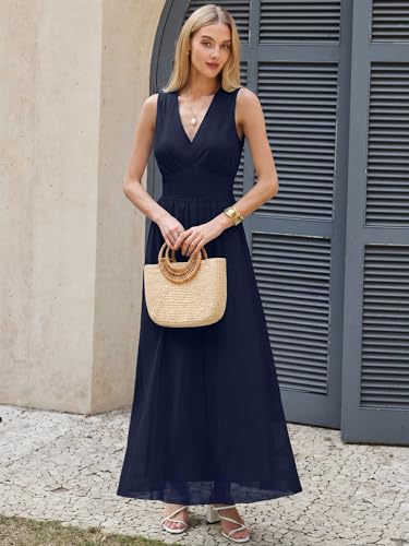 Image of ANRABESS Women's Floral Tulle Wedding Guest Maxi Dress | V Neck Sleeveless,A-Line Elastic Waist,Casual Flowy Formal Boho,Bridal Shower Garden Party Beach Vacation,Summer Fall