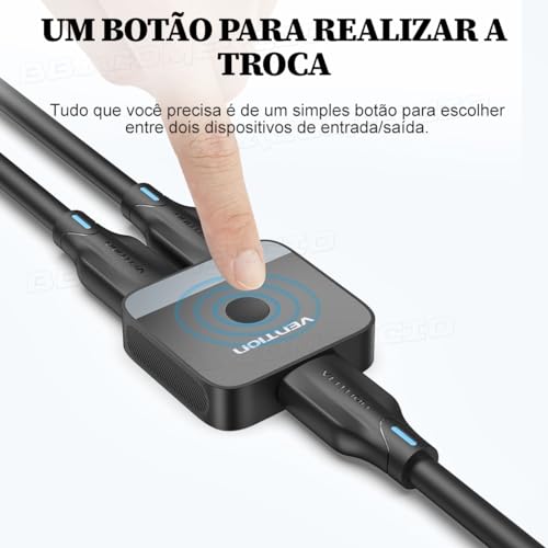 Divisor Splitter de Sinal HDMI Com Switch 2 Portas Bidirecional 4K de 2x1 Áudio e Vídeo UHD 4k 60Hz