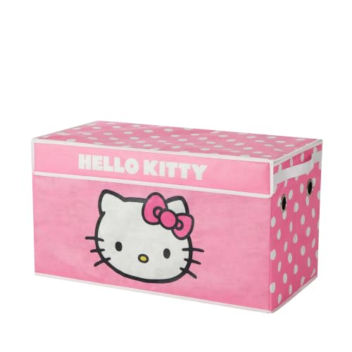 Sanrio Hello Kitty Toy Storage Trunk for Kids 28.5 x 14.5 x 16 Large Collapsible Organizer with Lid Foldable Fabric Chest for Bedroom Playroom Nursery & Closet Pink Polka Dot Design