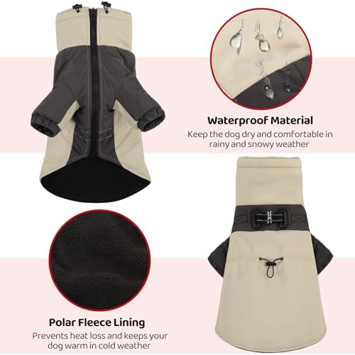 CITÉTOILE Hundemantel Winter, Wasserdicht & Winddicht Mit Geschirr für Kleine, Mittlere und Große Hunde, Reflektierende Hundejacke Mit Bauchschutz