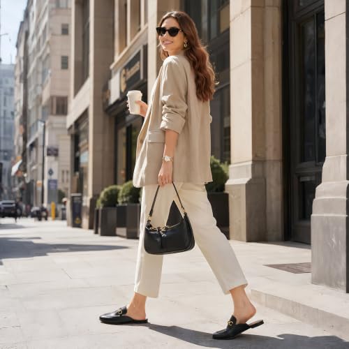 Image of Minorsu Buckle Mules for Women Flats Loafers Shoes for Work Office Business | Slip on,Round Toe,Backless,Slides, Casual