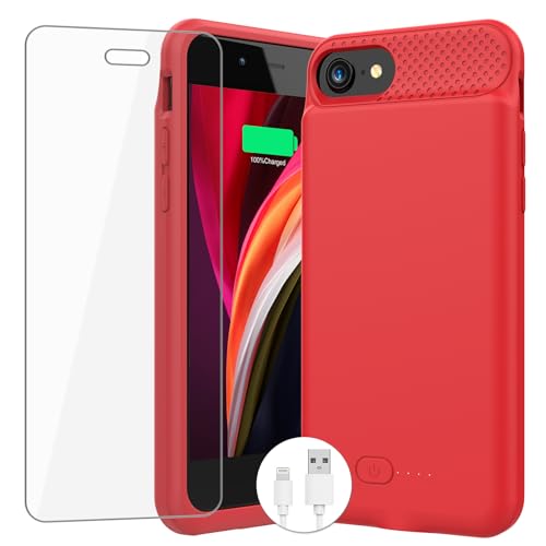Charging Case for iPhone 8/7/6s/6/SE (2022/2020) - Slim 6000mAh Battery Case with 360°Protection and Rechargeable Extended Battery Charger for 4.7-inch iPhone8/7/6S/6/SE(3rd & 2nd Generation)，Black