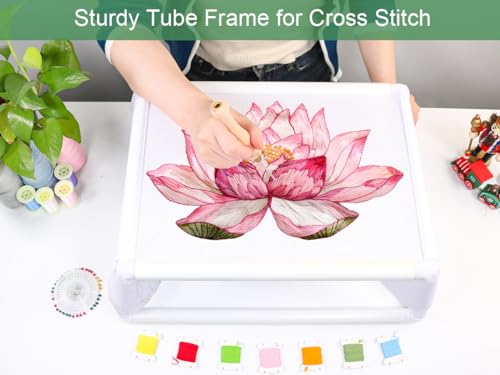 Image of guofa Tube Embroidery Hoop Frame - 2-Tier Trapezium Cross Stitch Stand, PVC Quilting Frame for Needlework, Embroidery, Sewing and Crafts (9.84''x13.77''