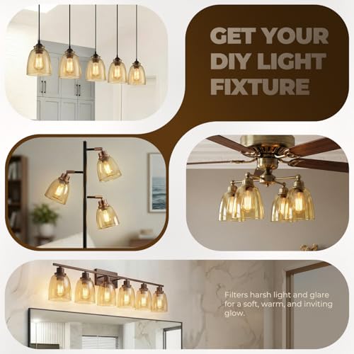 Image of 6-Pack Clear Amber Glass Shade Replacements, Ceiling Fan Light Covers Glass Globes Lampshades for Chandelier Vanity Lights Wall Sconces Pendant Light, 1.61 inch Fitter Size, 5 inch high x 4.7 inch diameter