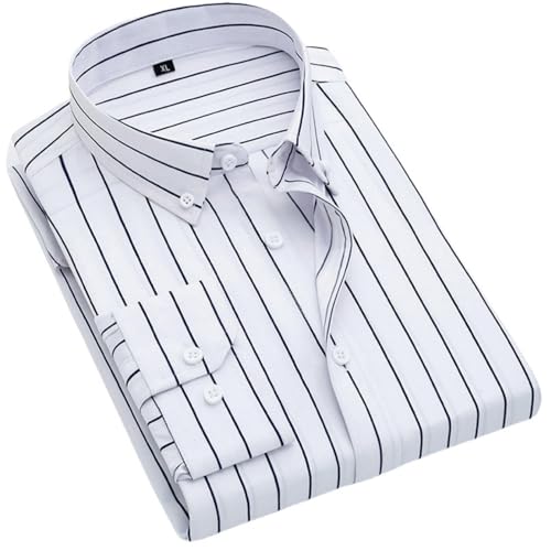 Camisa de manga larga de algodón a rayas de estilo británico para hombre de corte ajustado