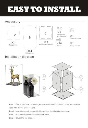 Image of 6x6x10Inch Assemble Clear Acrylic Box with Mirror Back and Base | Removable Display Case with Lid for Collectibles, Countertop Decorative Storage Box for Display Action Figures Jewelry