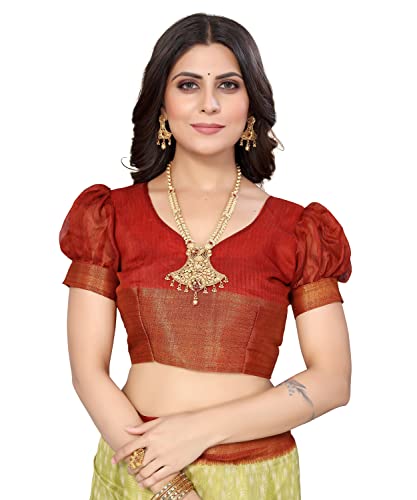 Image of Yashika Women's Printed Linen Jari Border Saree With Blouse Free Size (Dino Light Green)