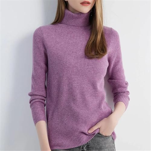 OWEIEYEU Damen Strickpullover 100% Merinowolle | Rollkragen Langarm Warm